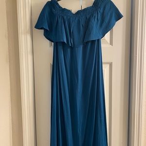 Loft off the shoulder teal midi dress